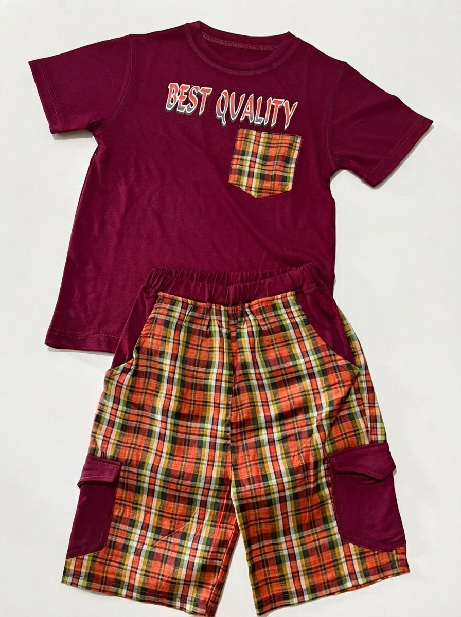 Classic Maroon Tee & Cotton Check Shorts