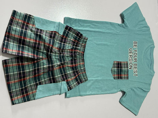 Turquoise Jersey Check Cotton Boys Suit
