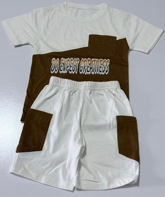 White Brown Command Jersey Suit With Cargo Pocket