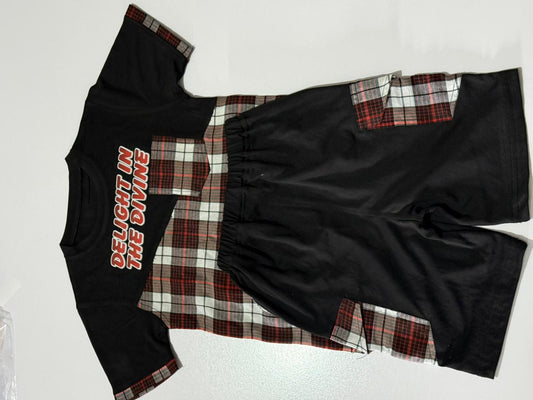 Black Check Cargo Pocket Boys Suit