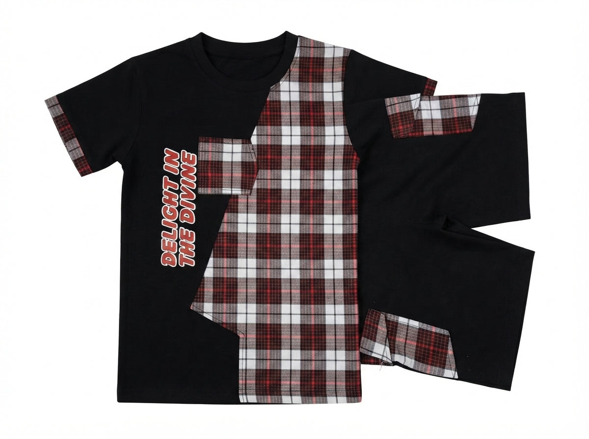Black Check Cargo Pocket Boys Suit