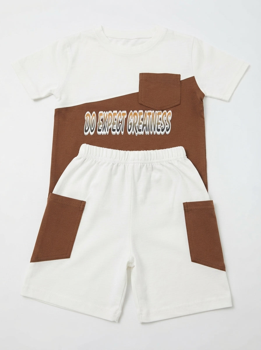 White Brown Command Jersey Suit With Cargo Pocket