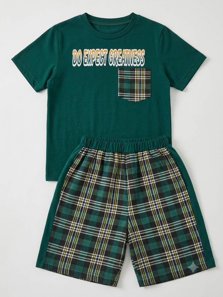 Green Jersey Check Cotton Pocket Boys Suit