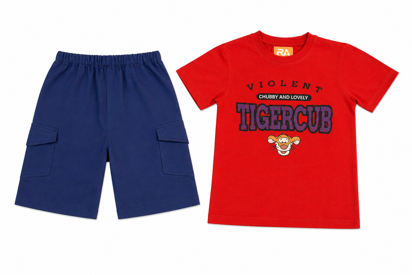 Tiger Cub Red Command Jersey T-Shirt With Blue Cotton Jeans Shorts