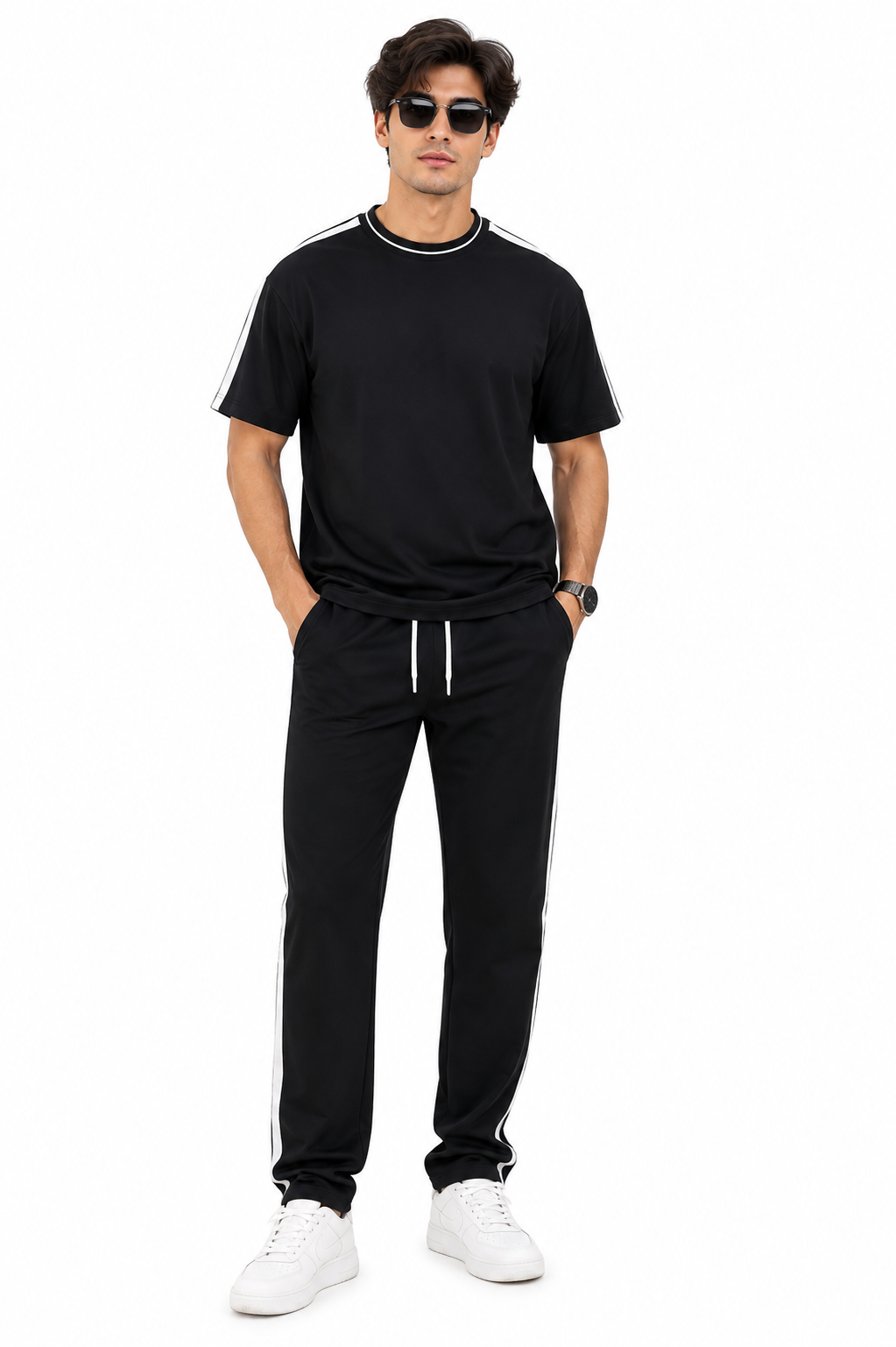 Black with white penal boys t,shirt,trousers