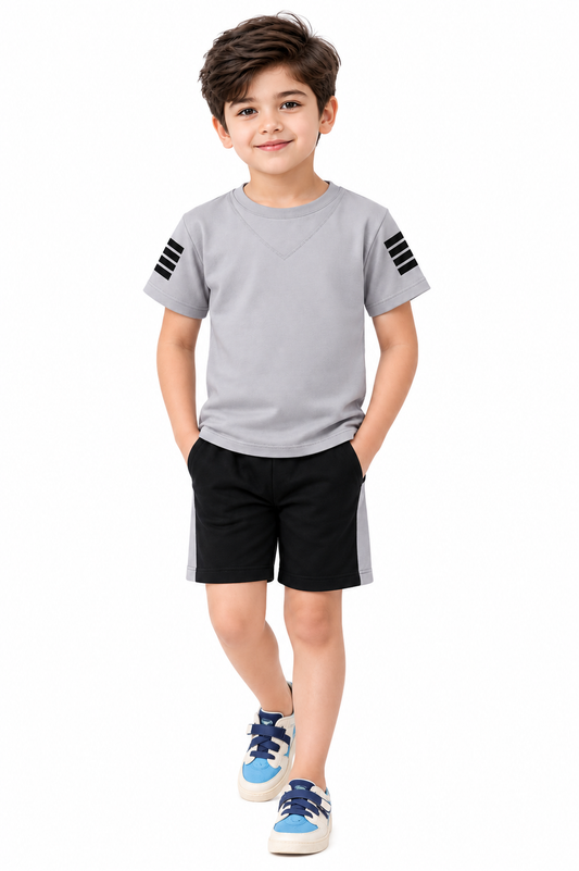 Gray with black contrast t,shirt,shorts