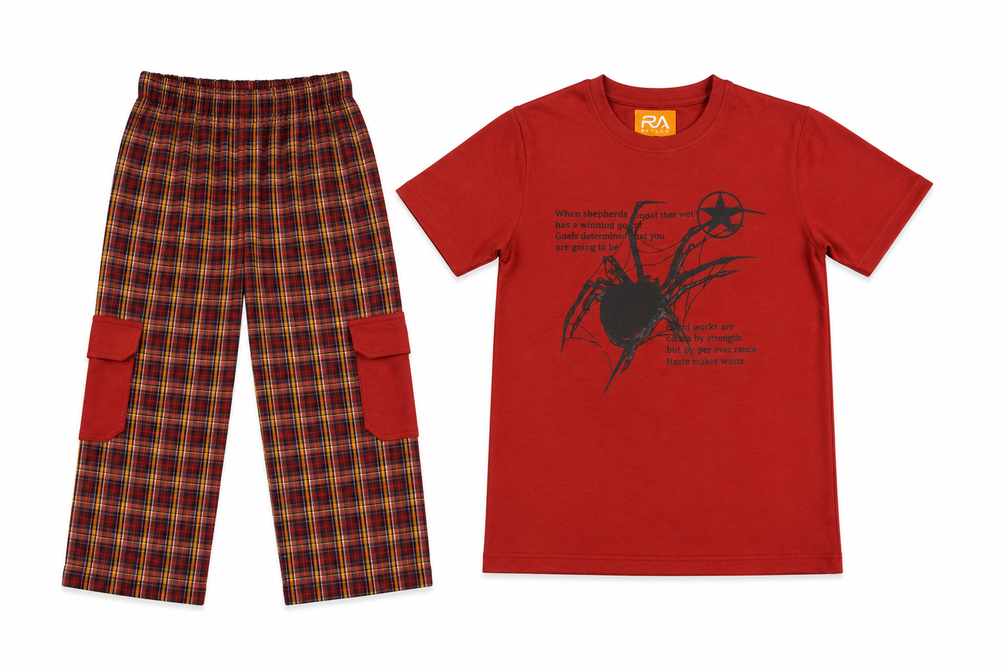Spider Maroon Lycra T-Shirt With Cotton Check Shorts