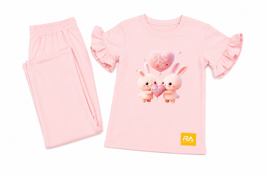 Cats With Hearts Pink Girls Track Suit With Cotton Terry Fine Quality Fabric