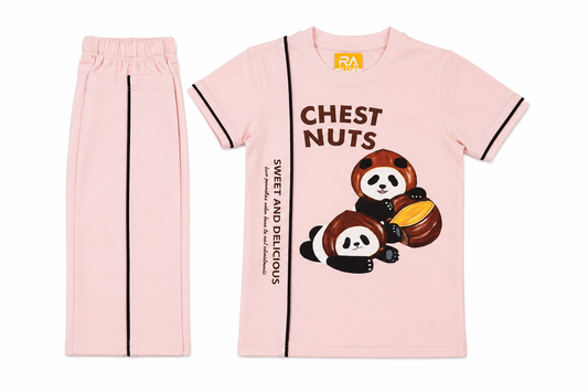 Chest Nuts Pink Track Suit With Black Piping Cotton Terry Fabric