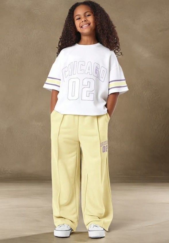 Girls Half Long T-Shirt, Flapper Trouser - Jersey/Terry Fabric