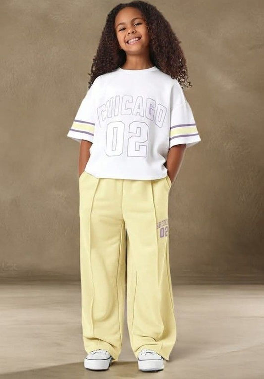 Girls Half Long T-Shirt, Flapper Trouser - Jersey/Terry Fabric