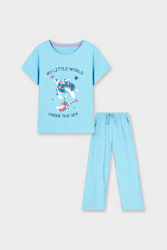Girls Sea Turtle Graphic Night Suit Set