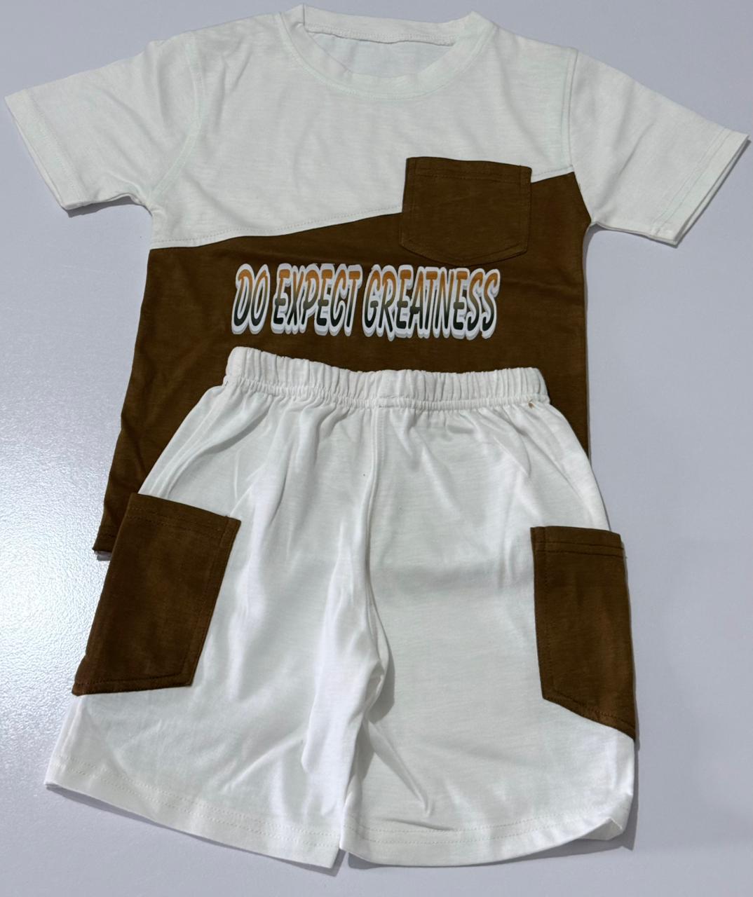White Brown Command Jersey Suit With Cargo Pocket