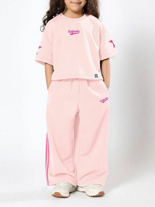 Down Shoulder Half Sleeve Girls T-Shirt, Baggy Trouser