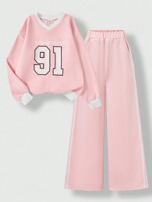 V-Neck Full Sleeve Girls T-Shirt, Trouser