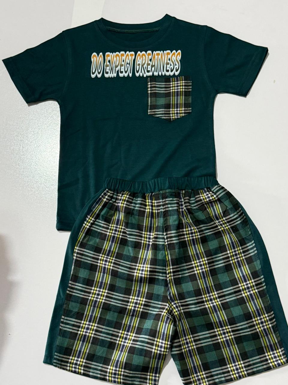 Green Jersey Check Cotton Pocket Boys Suit