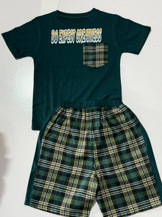 Green Jersey Check Cotton Pocket Boys Suit