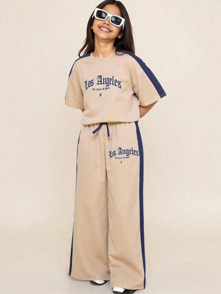 Down Shoulder Panel T-Shirt, Trouser