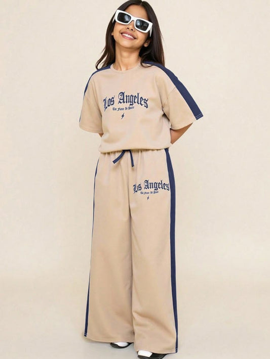 Down Shoulder Panel T-Shirt, Trouser