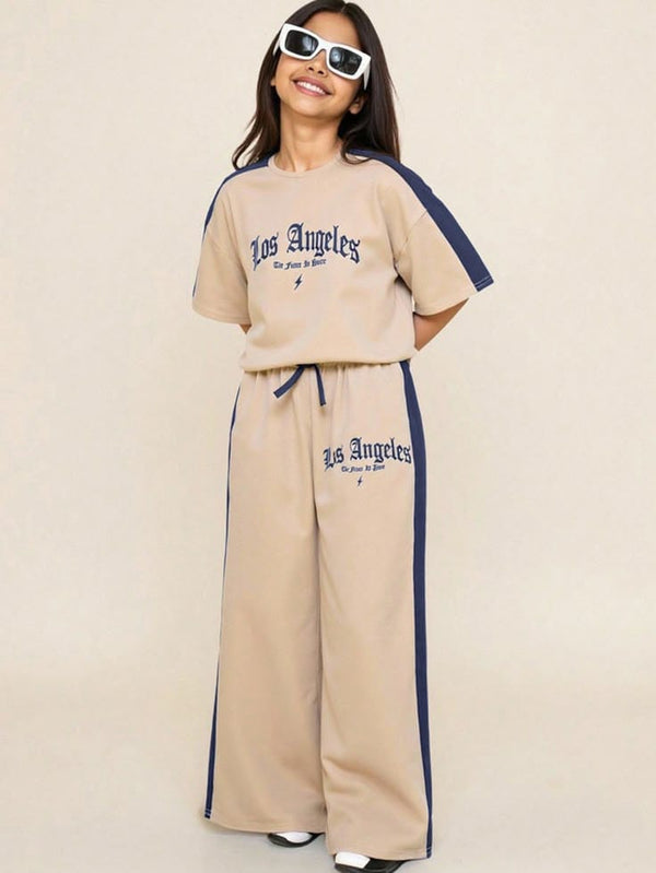 Down Shoulder Panel T-Shirt, Trouser
