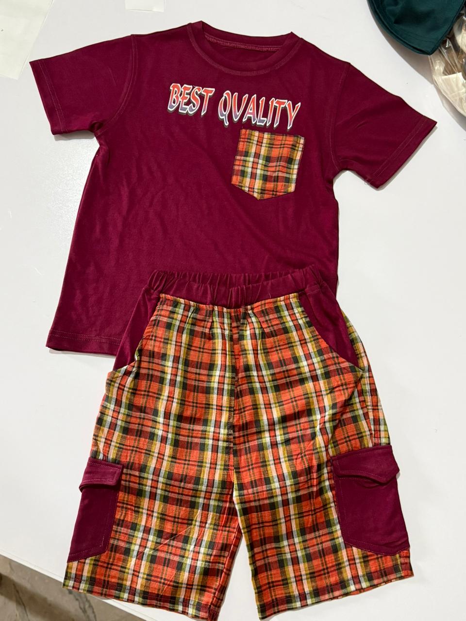 Classic Maroon Tee & Cotton Check Shorts