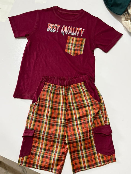 Classic Maroon Tee & Cotton Check Shorts