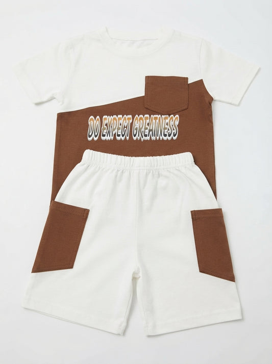 White Brown Command Jersey Suit With Cargo Pocket