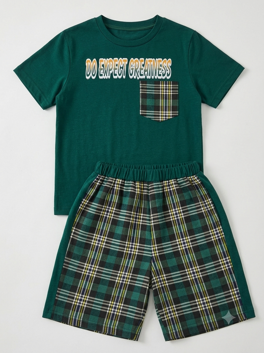 Green Jersey Check Cotton Pocket Boys Suit